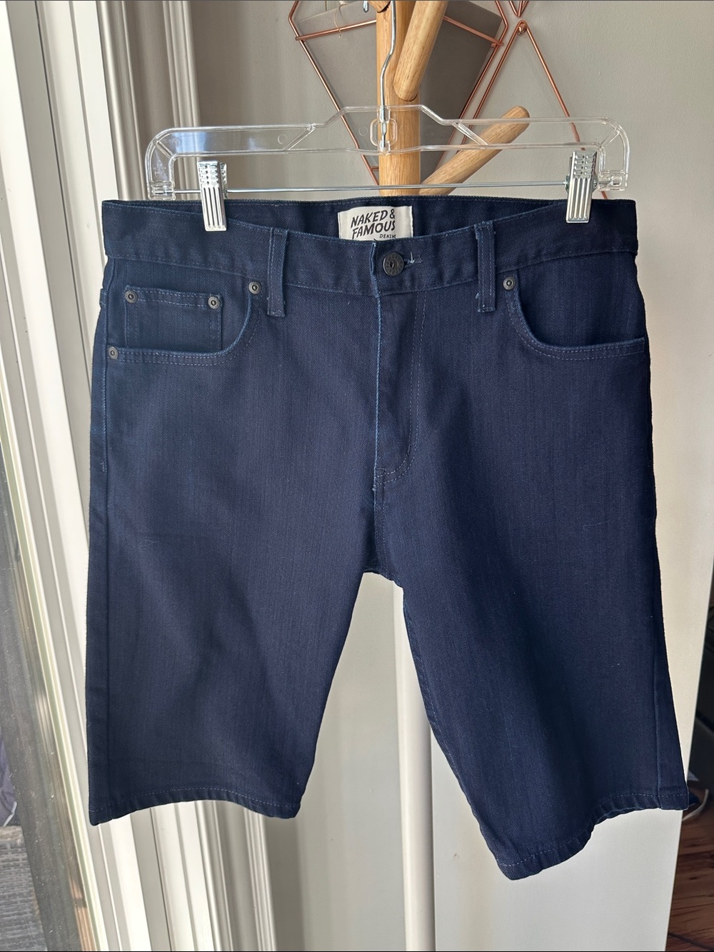 NAKED & FAMOUS DENIM Men's Navy Blue Dark Wash Indigo Jean Shorts Jorts Size 33